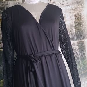 New with tags! Womens 2XL Elegant Black Long Lace Sleeve Wrap Top Maxi Dress